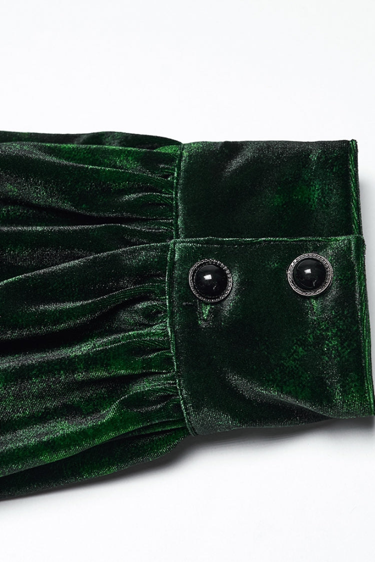 Green Lapel Collar Long Puff Sleeves Men's Gothic Shirt - Product - 8