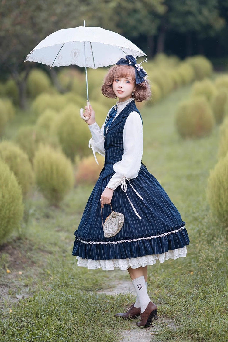 Multi-layer Striped Print Ruffle Sweet College Style Elegant Lolita Skirt 3 Colors - Product - 5