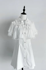 Jirai Kei Lapel Collar Short Sleeves Lace Dress 3 Colors - White - 4