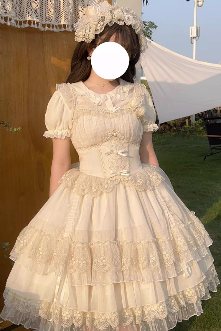 Apricot Multi-layer Annie's Tea Party Ruffle Hanayome Sweet Lolita Jsk Dress - Product - 3