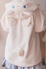 [Sleepy Bear and Cat] Long Sleeves Hooded Sweet Lolita Coat 3 Versions - White-Cat - 7