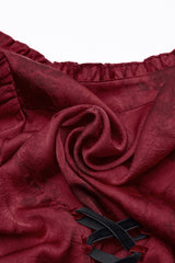 Red Stand Collar Long Puff Sleeves Ruffle Stitching Lace Women's Gothic Blouse - Product - 8