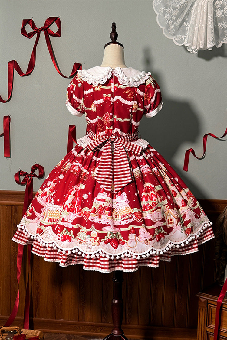 Mint Strawberry Dessert Doll Collar Short Sleeves Print Ruffle Bowknot Sweet Lolita Dress 4 Colors - Product - 22