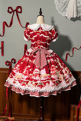 Mint Strawberry Dessert Doll Collar Short Sleeves Print Ruffle Bowknot Sweet Lolita Dress 4 Colors - Product - 22