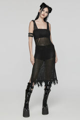 Black V Collar Sleeveless Plunging Mesh Women's Gothic Dress - Product - 4