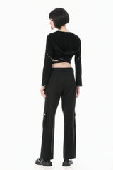 Black Women's Punk Big Pocket Cross Zippered Eyelet Cargo Pants - Product - 10