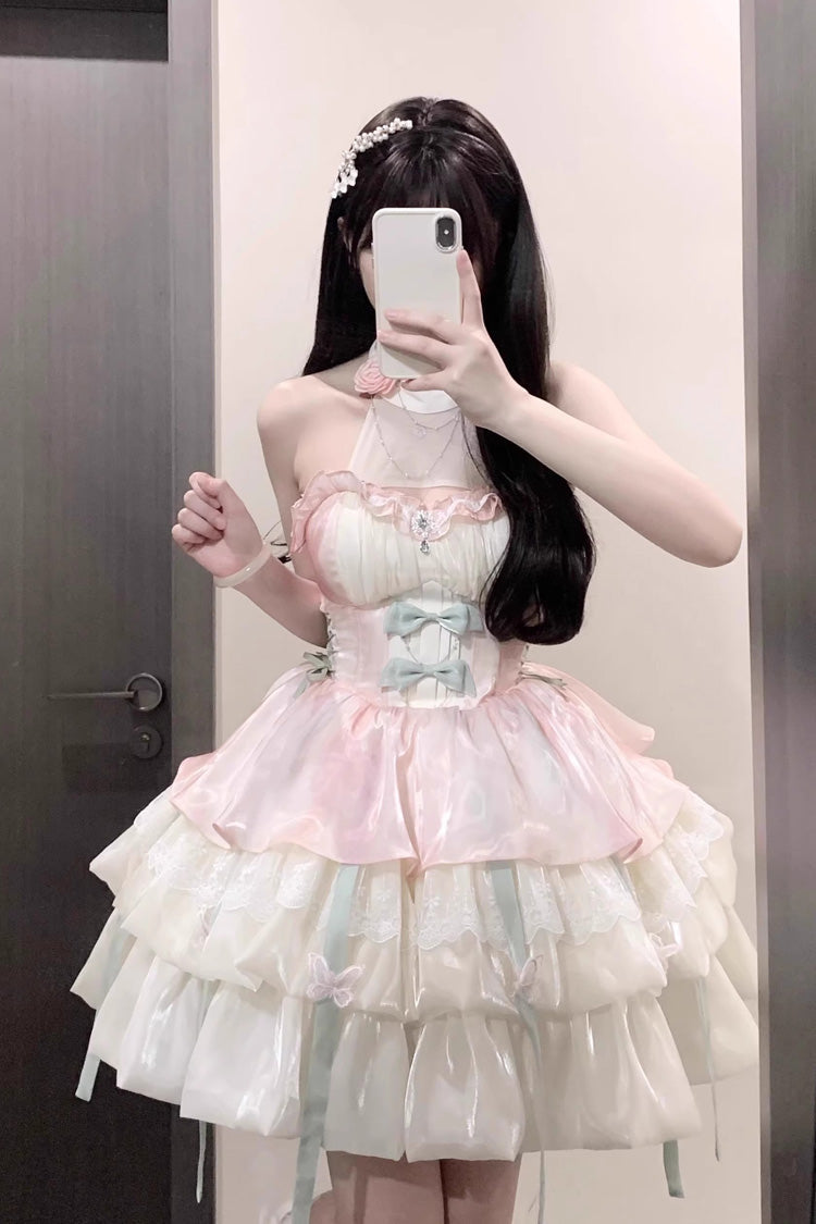 Pink/Green Love God's Promise Sleeveless Multi-layer Ruffle Sweet Elegant Princess Lolita Dress - Product - 5