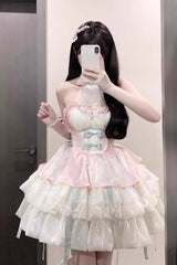 Pink/Green Love God's Promise Sleeveless Multi-layer Ruffle Sweet Elegant Princess Lolita Dress - Product - 5