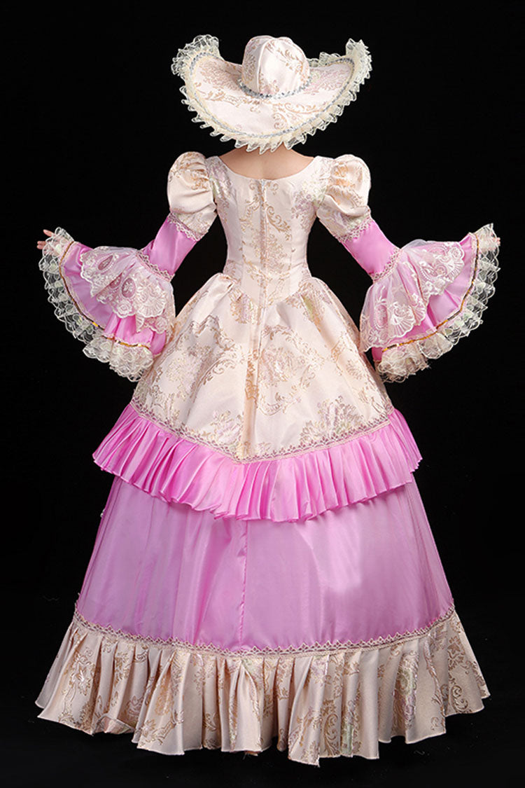Trumpet Sleeves High Waisted Ruffled Multi-Layer Hollow Embroidery Print Victorian Lolita Prom Dress - Product - 5