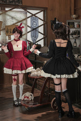 [Liya] Square Collar Long Lantern Sleeves Multi-Layered Ruffled Classic Elegant Lolita Dress 2 Colors (Black, Red) - Product - 11