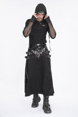 Black Patent Leather Splice Split Men's Punk Skirt - Product - 7