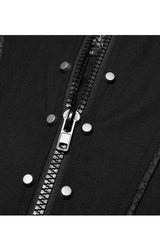 Black Punk Stand Collar Skeleton Embroidery Frenulum Metal Rivet Zippe Slim Fit Mid Length Men's Coat - Product - 8