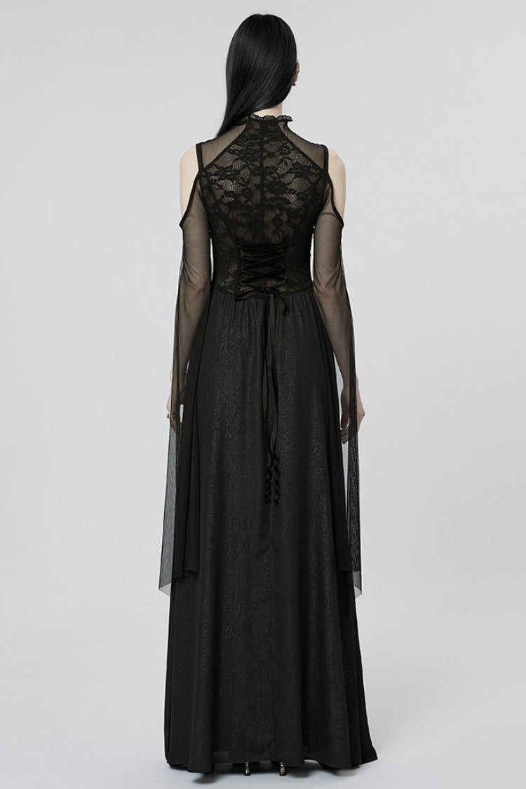 Black Off Shoulder Print Stitching Irregular Mesh Women's Gothic Dress - Product - 3