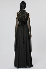 Black Off Shoulder Print Stitching Irregular Mesh Women's Gothic Dress - Product - 3
