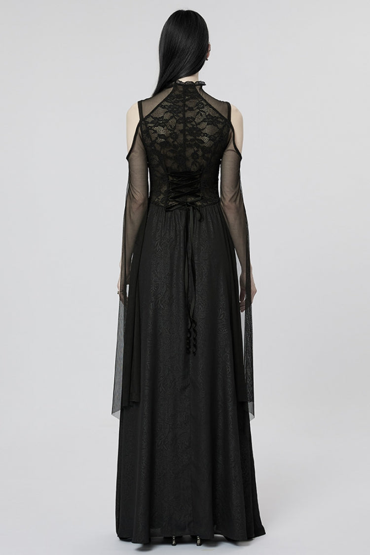 Black Off Shoulder Print Stitching Irregular Mesh Women's Gothic Dress - Product - 3