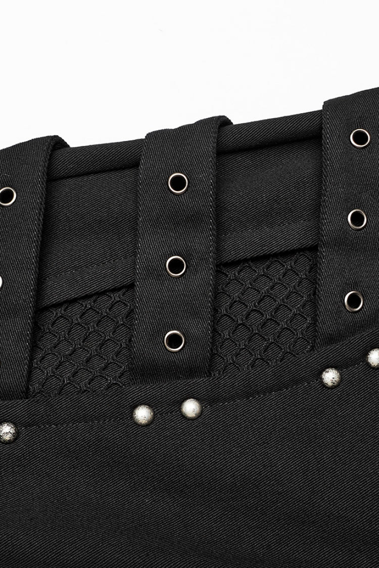 Black Eyelet Stitching Metal Mesh Women's Steampunk Fluffy Pants - Product - 5