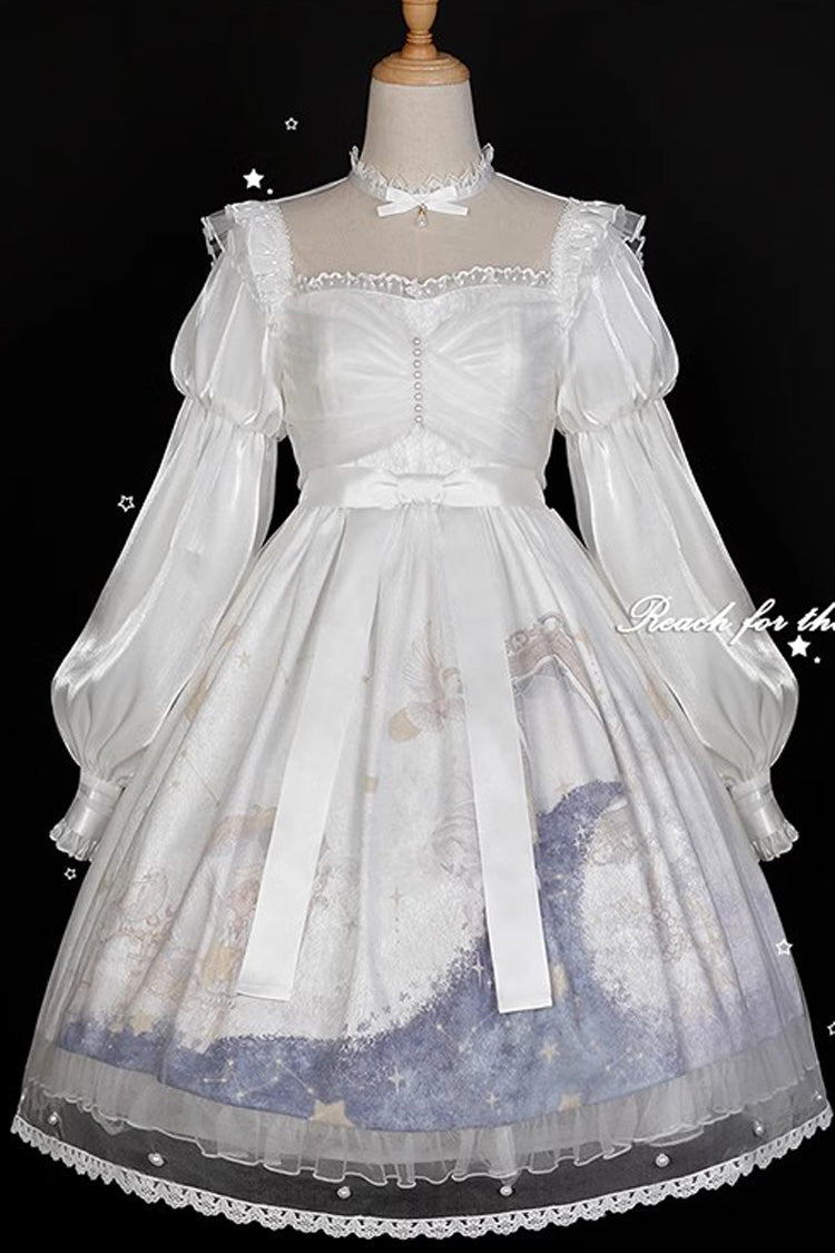 Multi-Color Long Lantern Sleeves Print Ruffle Sweet Princess Lolita Jsk Dress - Product - 6