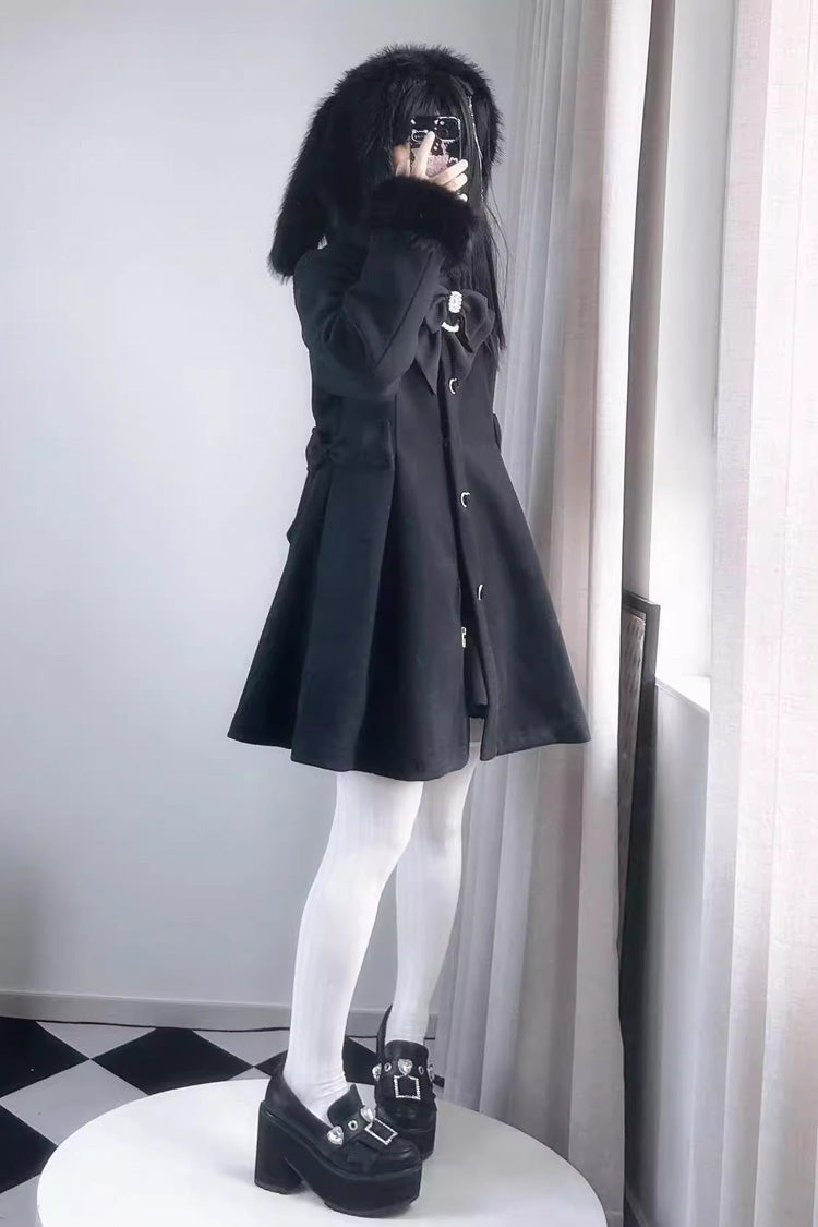 Plush Lop Rabbit Long Sleeves Hooded Detachable Sweet Jirai Kei Lolita Coat 2 Colors - Product - 3