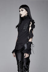 Black Ruffled Lace Sleeves Chiffon Swallowtail Womens Gothic Blouse - Product - 2