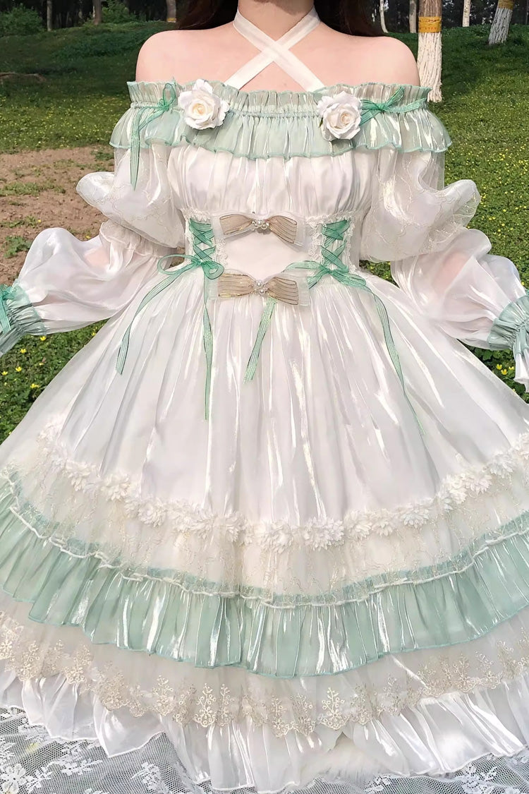 Green [Spring of Boliya] Long Sleeves Multi-Layered Ruffle Bowknot Lace Lace-Up Sweet Princess Lolita Dress - Product - 13