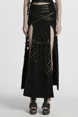 Black Ripped Detachable Side Slit Women's Punk Skirt - Black - 1