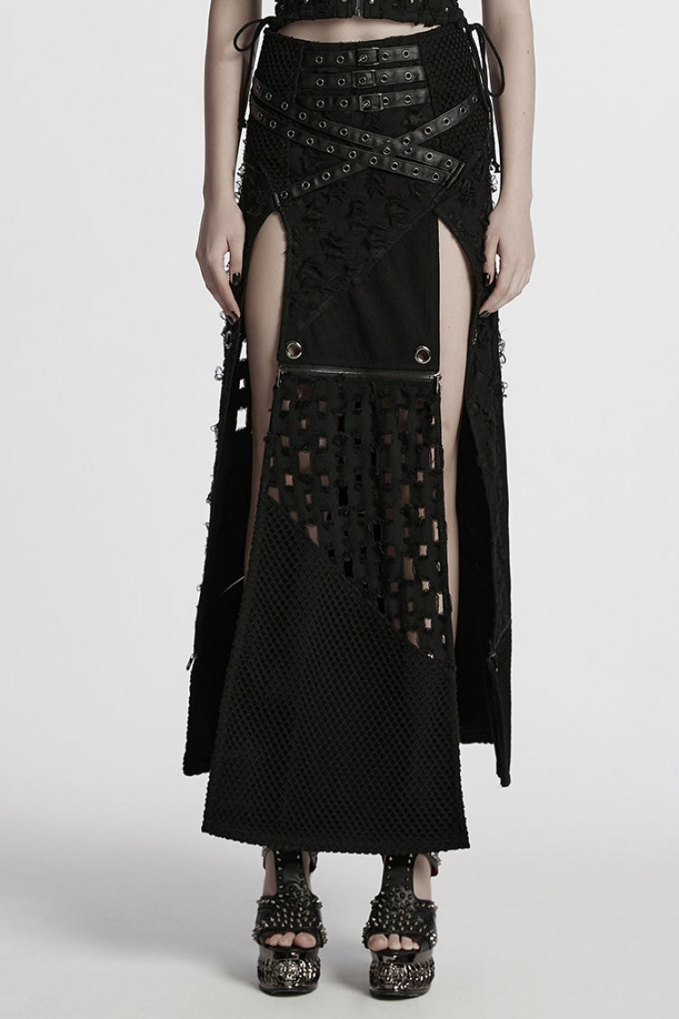 Black Ripped Detachable Side Slit Women's Punk Skirt - Black - 1