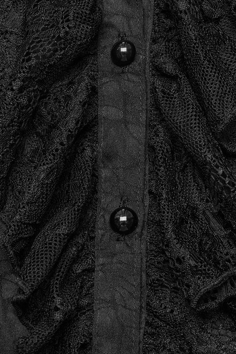 Black Stand Collar Lace Long Sleeves Ruffle Hollow Womens Gothic Blouse - Product - 11