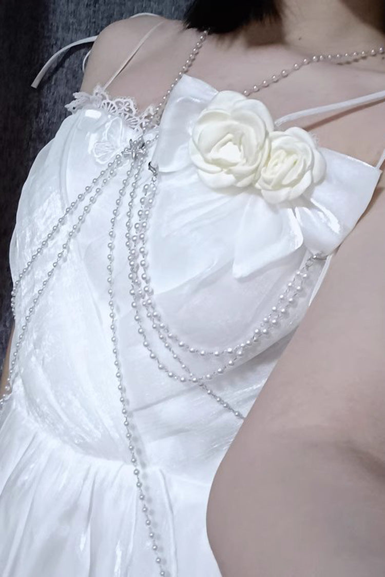 White Moonlight Chiffon Backless Bowknot Asymmetric Sweet Lolita Jsk Dress - Product - 4