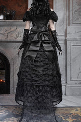 Black [Cupid’s Magic Box] Basel French Ruffle Embroidery Bowknot Lace Gothic Elegant Lolita Long Skirt - Product - 4