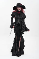 Black Floral Print Lace-Up Rose Chain Women's Gothic Fishtail Skirt - Product - 11