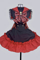 [Magical Girl] Doll Navy Collar Ruffle Bowknot Gothic Jirai Kei Japanese Dress 2 Colors - Product - 6