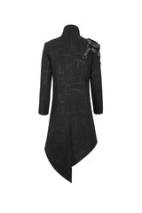 Black Stand Collar Asymmetric Hem Matching Shoulder Strap Long Men's Gothic Coat - Product - 8