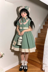 Green Peter Pan Collar Bowknot Short Sleeves Sweet Lolita OP Dress - Product - 2