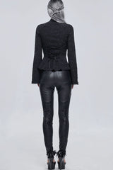 Black Gothic V-Neck Metal Buttons Pendant Lace Jacquard Frenulum Long Sleeves Women's Shirt - Product - 9