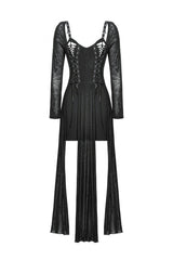 Black Long Sleeves Lace-Up Spiderweb Women's Gothic Elegant Witch Long Dress - Product - 3