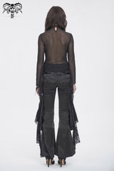 Black Jacquard Mesh Ruffled Long Sleeved Gothic Women's Shirt - Product - 4