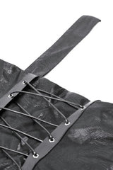 Black Sleeveless Single Shoulder Strap Straps Diagonal Zipper Studded Women'S Punk Faux Leather Vest - Product - 18