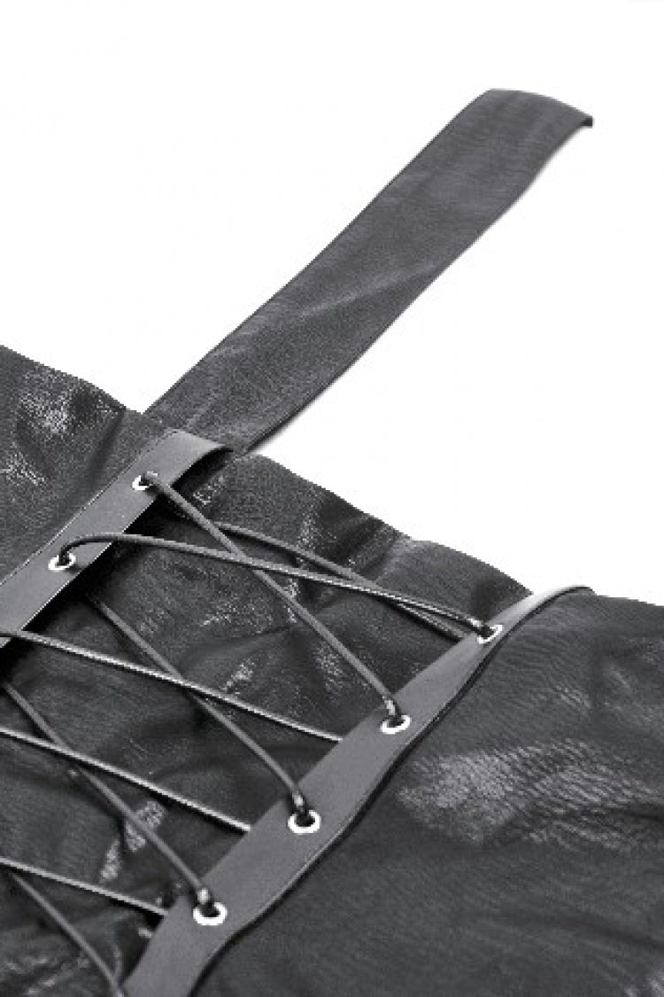 Black Sleeveless Single Shoulder Strap Straps Diagonal Zipper Studded Women'S Punk Faux Leather Vest - Product - 18