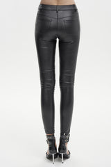 Black Stretch Diamond Wavy String Adjustable Slim Fit Women's Punk Trousers - Product - 4