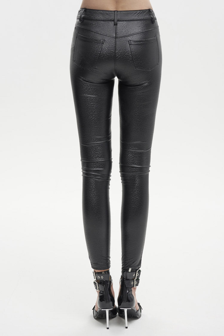 Black Stretch Diamond Wavy String Adjustable Slim Fit Women's Punk Trousers - Product - 4