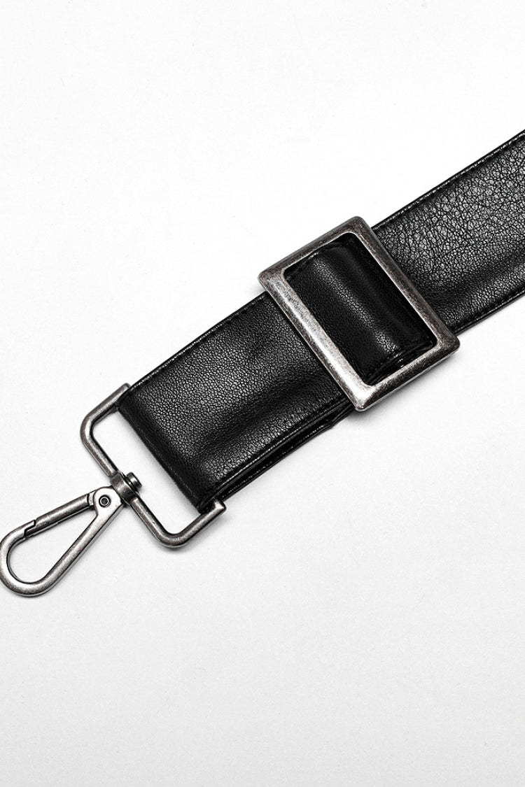 Black Faux Leather Detachable Metal Side Straps Men's Steampunk Pants - Product - 6