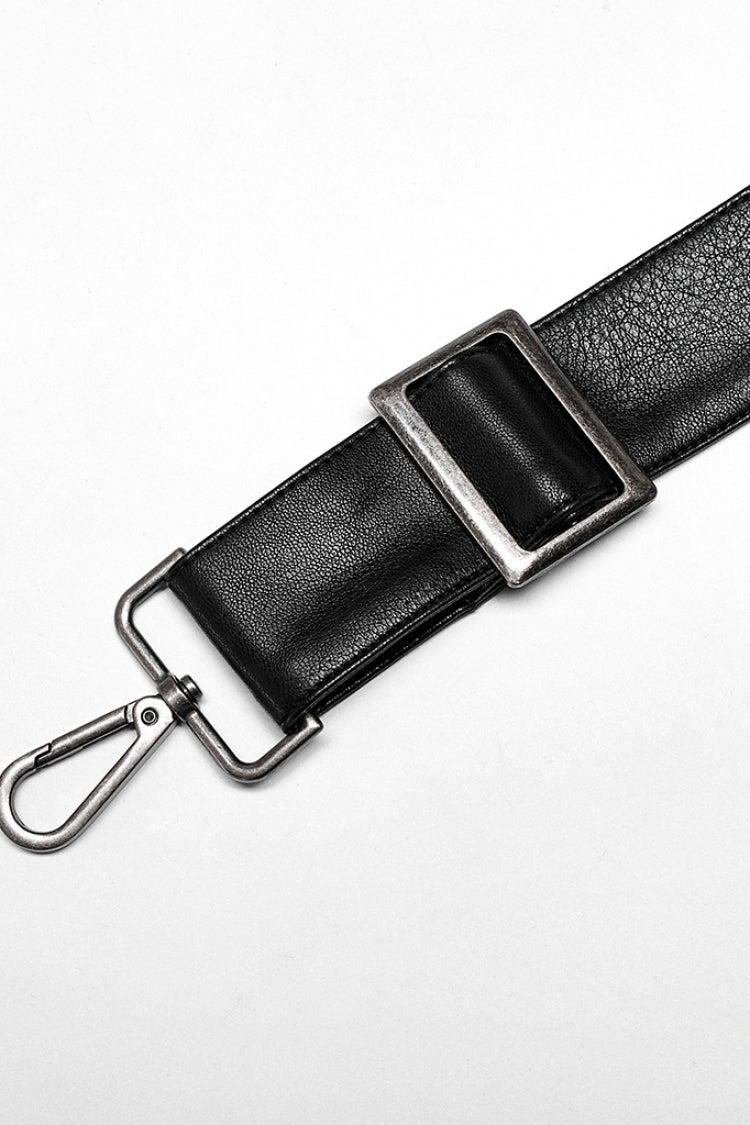 Black Faux Leather Detachable Metal Side Straps Men's Steampunk Pants - Product - 6