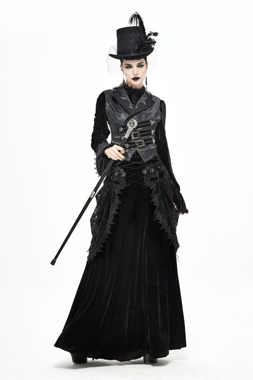 Black Velvet Cardigan Mid Waist Gothic Skirt - Product - 2