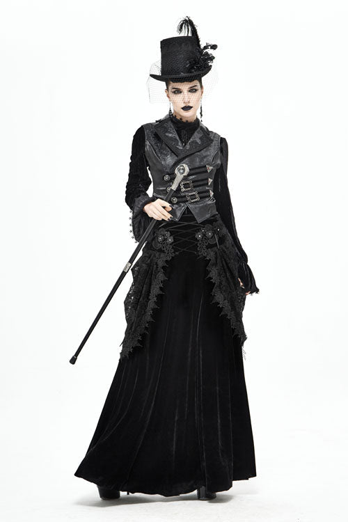 Black Velvet Cardigan Mid Waist Gothic Skirt - Product - 2
