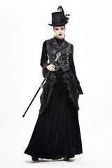 Black Velvet Cardigan Mid Waist Gothic Skirt - Product - 2