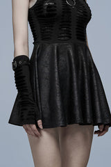 Black Ripped Color-Blocked Pleated Women's Gothic Long Gloves - Product - 2