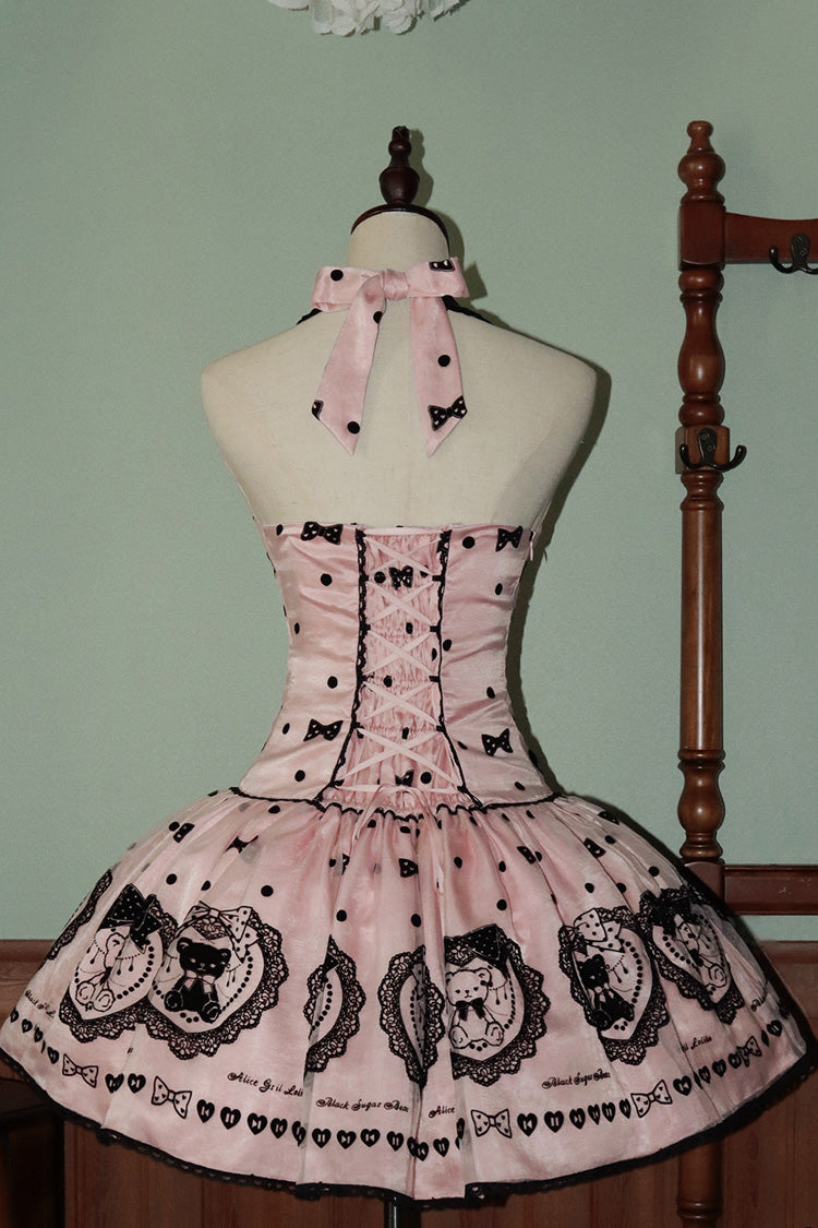 Pink [Sugar Bear] Halterneck Sleeveless Embroidered Bow Sweet Lolita Dress - Product - 9