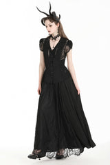 Black High Waisted Heart Embroidered Lace Women's Gothic Maxi Skirt - Product - 10