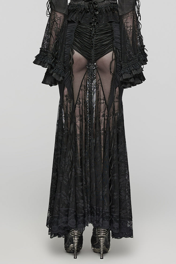 Black Lace Sheer Wrapped Hip Women's Gothic Skirt - Product - 3
