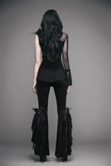 Black Gothic Lace Hem Embossed Velvet Flare Womens Pants - Product - 5